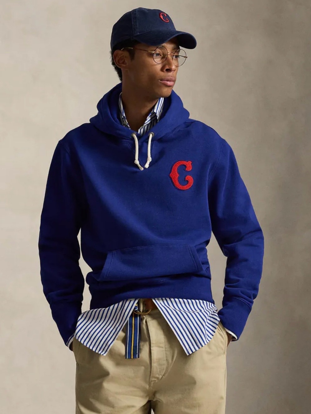 Polo by Ralph Lauren Royal Blue Pullover Hoodie with Red 'C' Patch